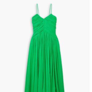 A.L.C. Green Rumi ruched plissé silk-chiffon midi dress, US4